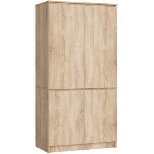 Dulap cu 4 usi, rafturi si bara pentru umerase, PAL laminat, 90x51x180 cm, stejar sonoma
