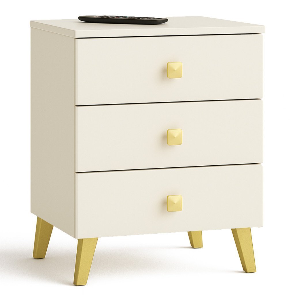 Comoda MOBI K-03 cu 3 sertare, PAL laminat 16 mm, 40x37x58 cm, casmir cu detalii aurii
