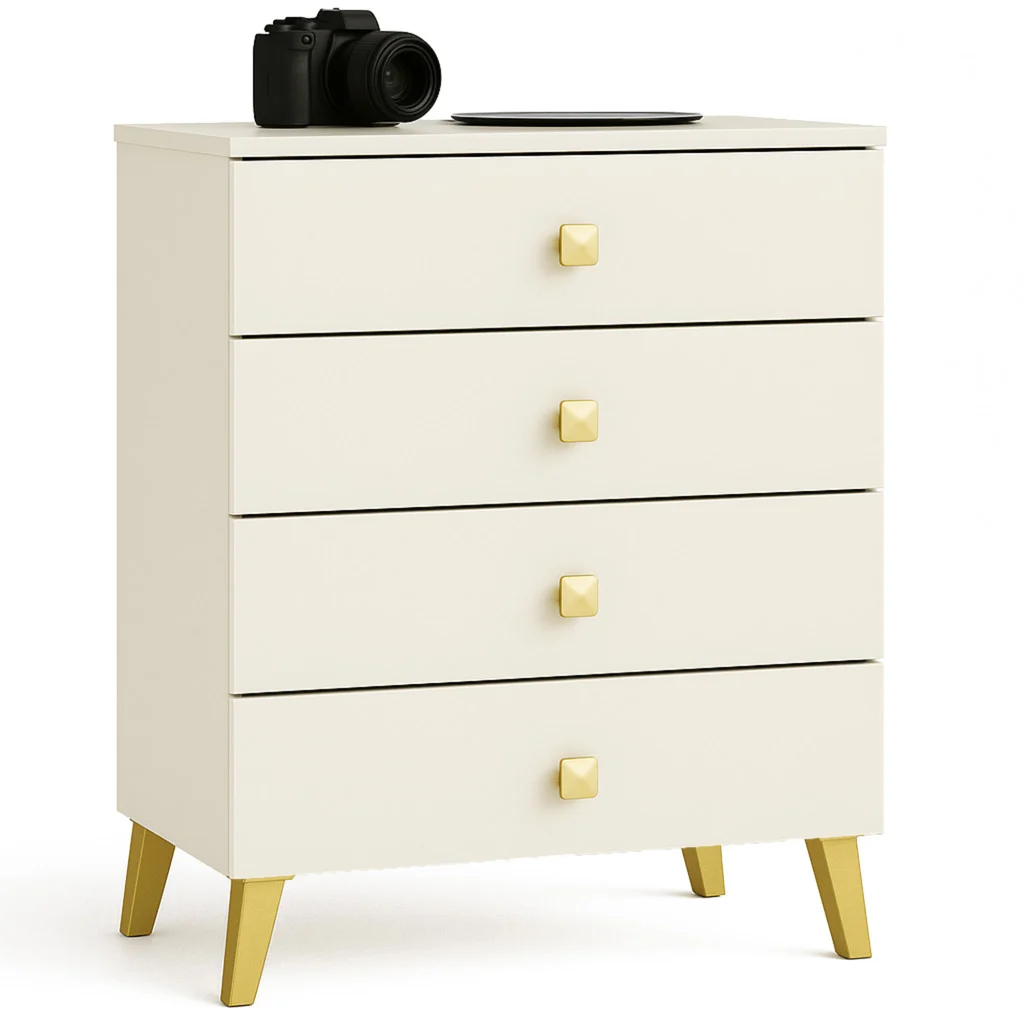 Comoda MOBI K-04, 4 sertare, 60x37x73 cm, casmir cu detalii aurii