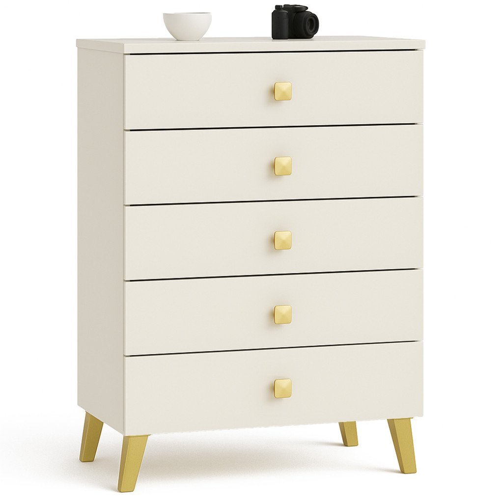 Comoda MOBI K-05, 5 sertare, 60x37x89 cm, casmir cu detalii aurii