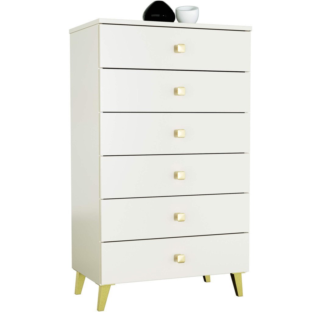 Comoda MOBI K-06, 6 sertare, 60x37x104 cm, casmir cu detalii aurii