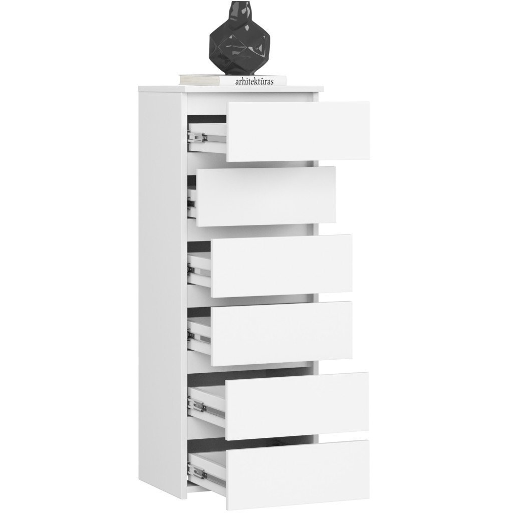 comoda cu 6 sertare, pal laminat 16 mm, 40x35x109 cm, alb mat 2 Comoda cu 6 sertare, PAL laminat 16 mm, 40x35x109 cm, alb mat - imagine 2
