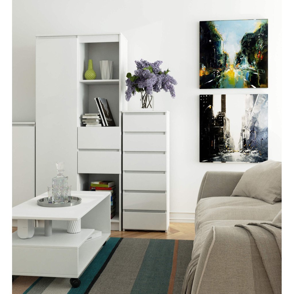comoda cu 6 sertare, pal laminat 16 mm, 40x35x109 cm, alb mat 4 Comoda cu 6 sertare, PAL laminat 16 mm, 40x35x109 cm, alb mat - imagine 4