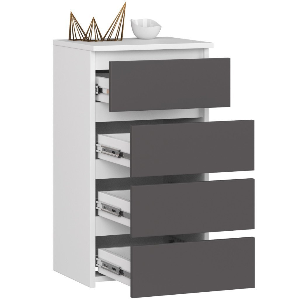 comoda cu 4 sertare, pal laminat 16mm, 40x35x74 cm, alb si gri 2 Comoda cu 4 sertare, PAL laminat 16mm, 40x35x74 cm, alb si gri - imagine 2