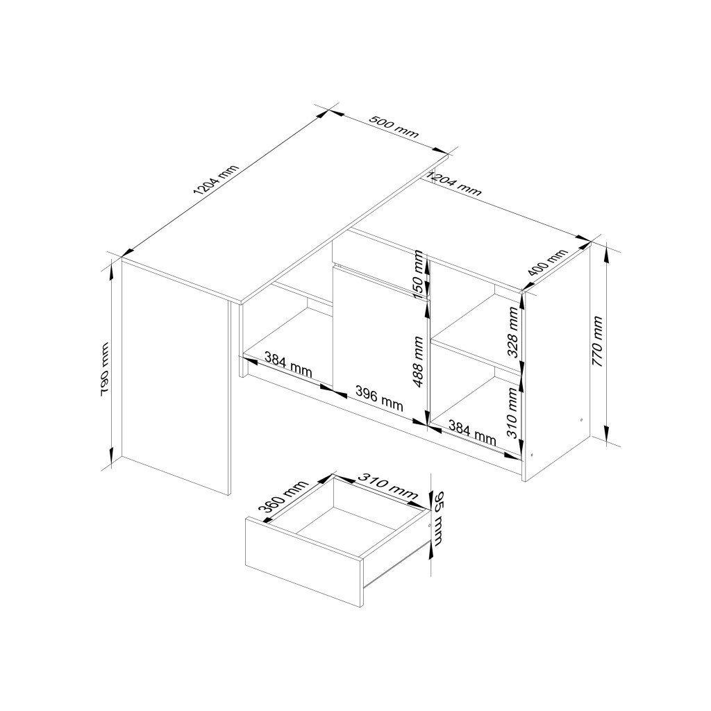 birou de colt cu sertar, usa si 6 rafturi, pal laminat 16 mm, 120x126x79 cm, alb si gri 3 Birou de colt cu sertar, usa si 6 rafturi, PAL laminat 16 mm, 120x126x79 cm, alb si gri - imagine 3