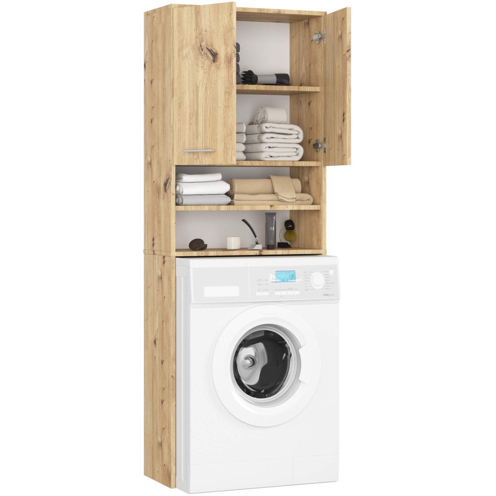 dulap baie inalt pentru spatiu deasupra masinii de spalat, cu usi si polite, 64x30x180 cm, stejar artisan 2 Dulap baie inalt pentru spatiu deasupra masinii de spalat, cu usi si polite, 64x30x180 cm, stejar artisan - imagine 2