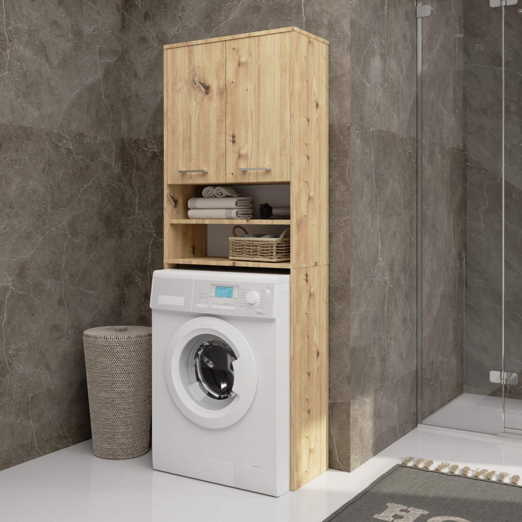 dulap baie inalt pentru spatiu deasupra masinii de spalat, cu usi si polite, 64x30x180 cm, stejar artisan 4 Dulap baie inalt pentru spatiu deasupra masinii de spalat, cu usi si polite, 64x30x180 cm, stejar artisan - imagine 4