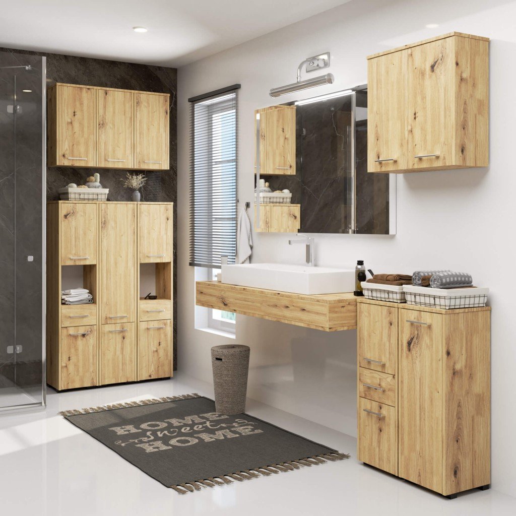 dulap baie tip coloana cu 2 usi si 5 rafturi, pal laminat, 30x30x140 cm, stejar artisan 4 Dulap baie tip coloana cu 2 usi si 5 rafturi, PAL laminat, 30x30x140 cm, stejar artisan - imagine 4