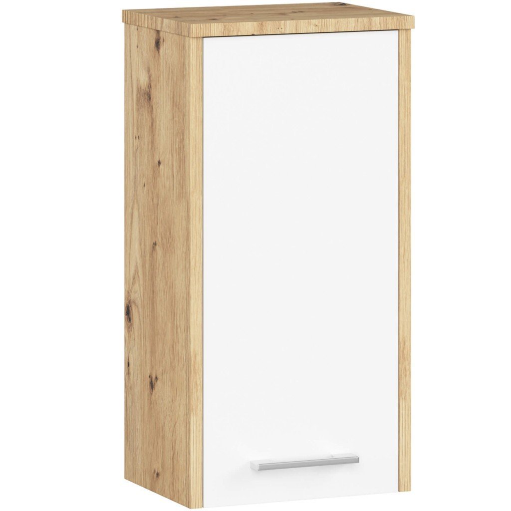Dulap baie suspendat, cu usa si raft interior, PAL 16 mm, 30×22,5×60 cm, stejar artisan si alb