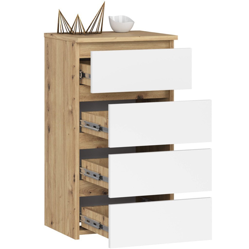 comoda cu 4 sertare, pal laminat 16mm, 40x35x74 cm, stejar artisan si alb 3 Comoda cu 4 sertare, PAL laminat 16mm, 40x35x74 cm, stejar artisan si alb - imagine 3