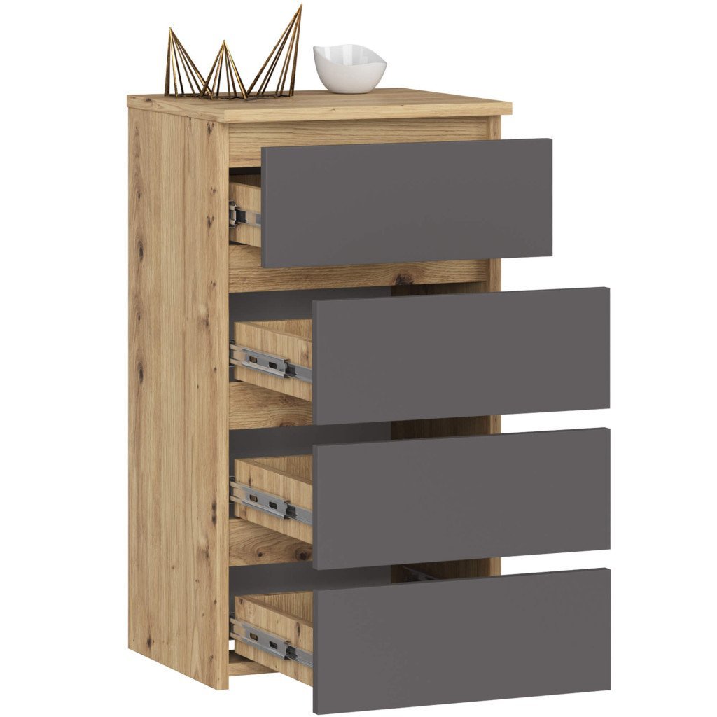 comoda cu 4 sertare, pal laminat 16mm, 40x35x74 cm, stejar artisan si gri 3 Comoda cu 4 sertare, PAL laminat 16mm, 40x35x74 cm, stejar artisan si gri - imagine 3