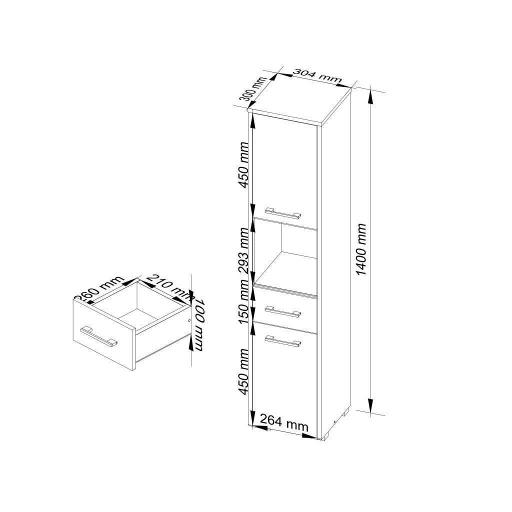 dulap baie tip coloana cu 2 usi, 1 sertar si rafturi interioare, pal laminat, 30x30x140 cm, stejar artisan 3 Dulap baie tip coloana cu 2 usi, 1 sertar si rafturi interioare, PAL laminat, 30x30x140 cm, stejar artisan - imagine 3