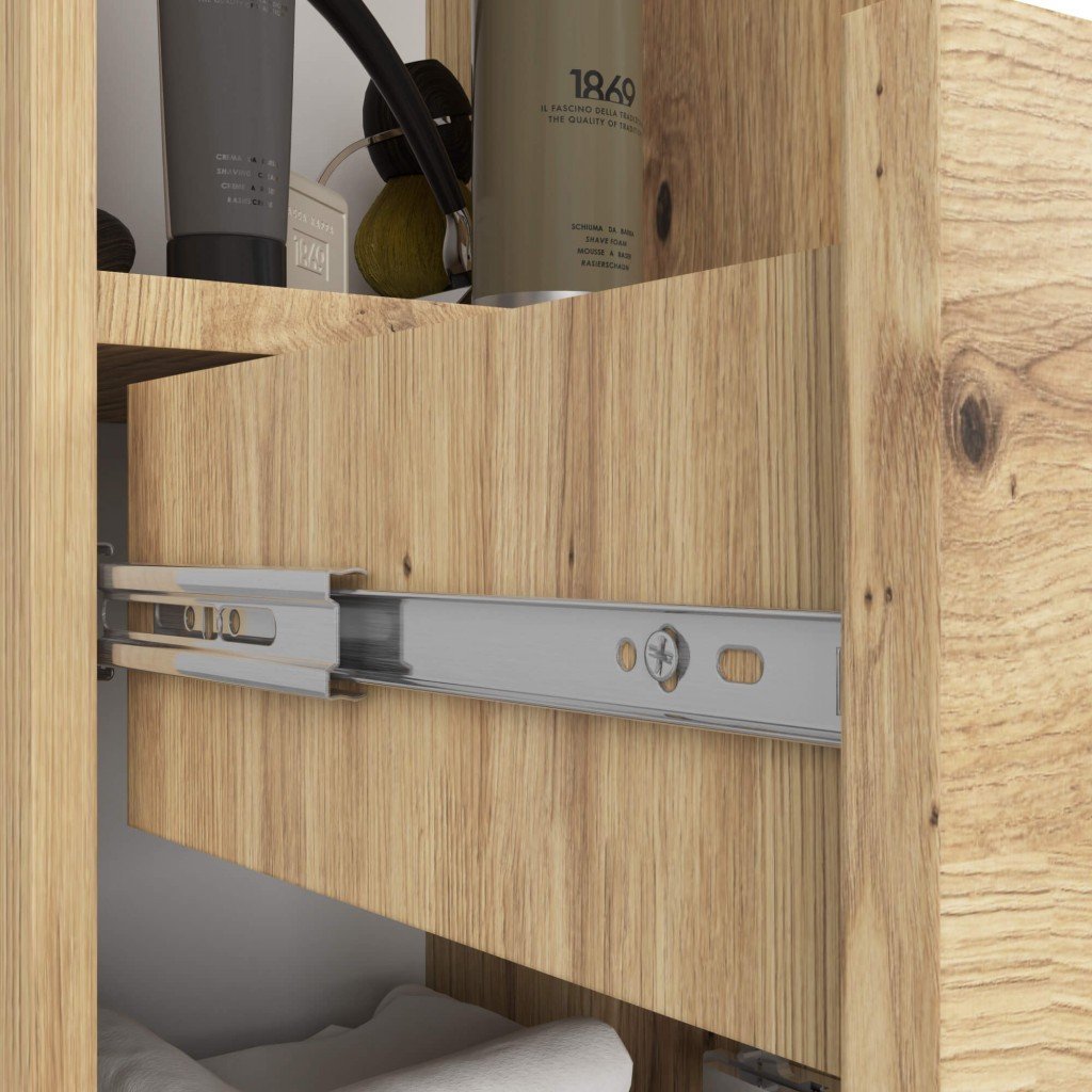 dulap baie tip coloana cu 2 usi, 1 sertar si rafturi interioare, pal laminat, 30x30x140 cm, stejar artisan 4 Dulap baie tip coloana cu 2 usi, 1 sertar si rafturi interioare, PAL laminat, 30x30x140 cm, stejar artisan - imagine 4
