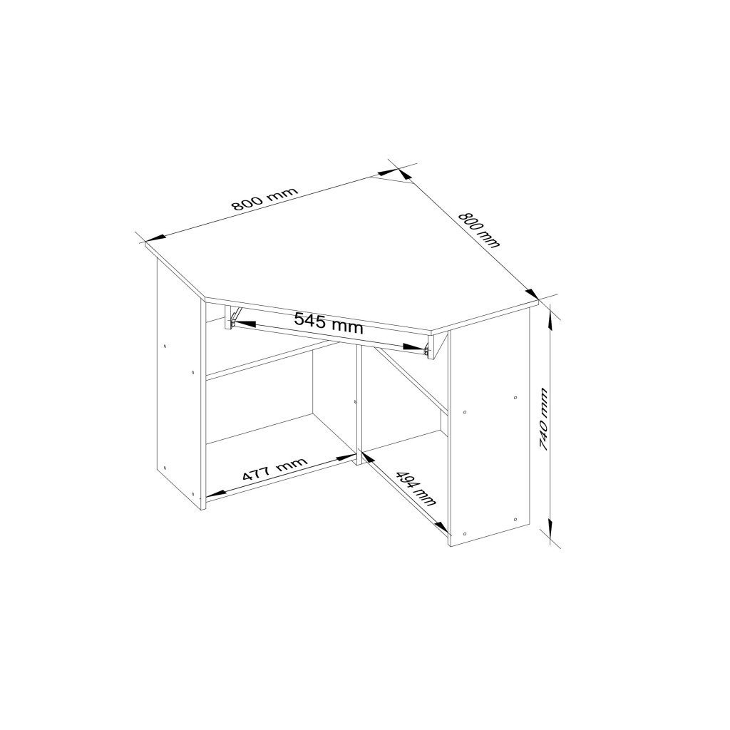birou de colt ted, cu rafturi si polita glisanta pentru tastatura, 80x80x74 cm, alb 2 Birou de colt TED, cu rafturi si polita glisanta pentru tastatura, 80x80x74 cm, alb - imagine 2