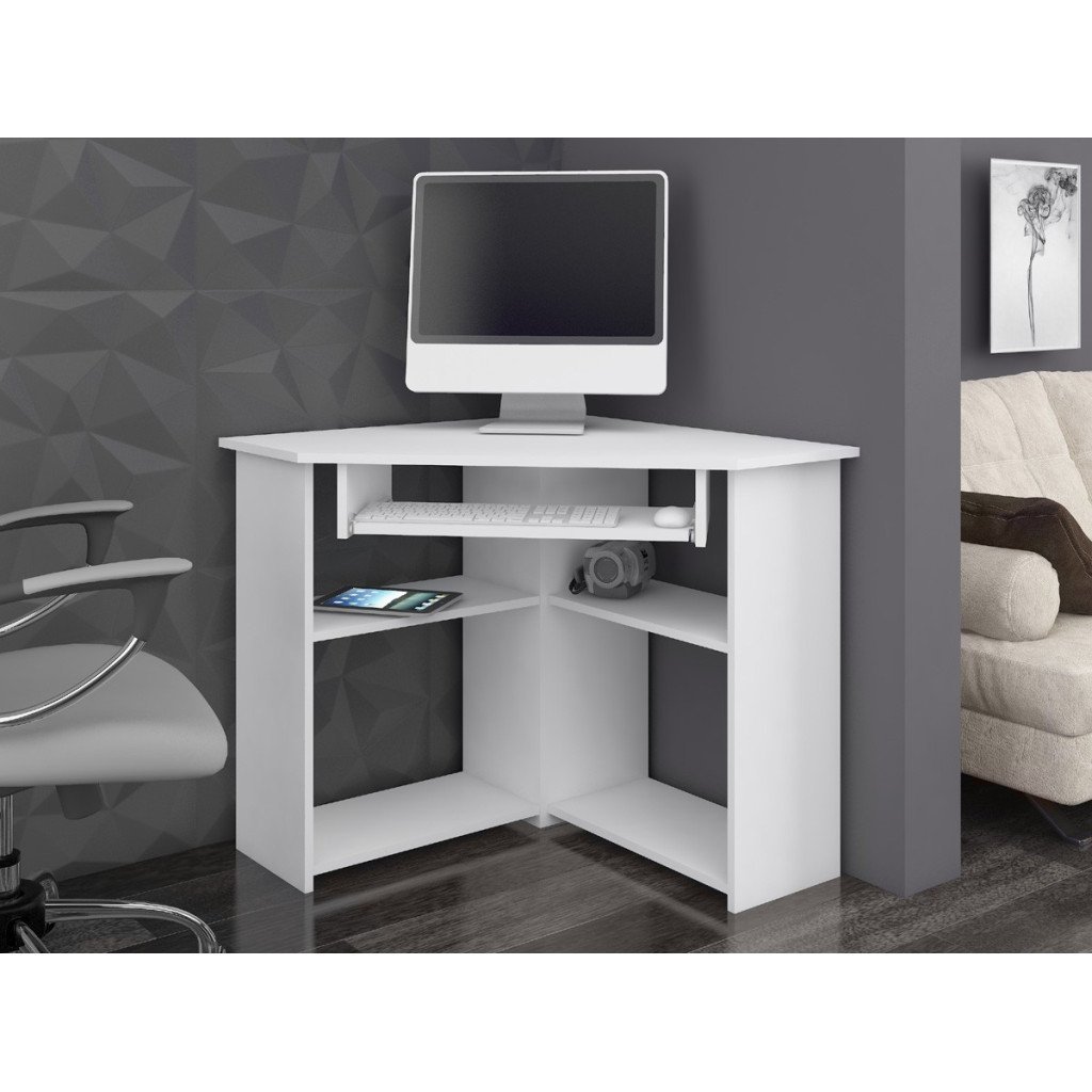 birou de colt ted, cu rafturi si polita glisanta pentru tastatura, 80x80x74 cm, alb 3 Birou de colt TED, cu rafturi si polita glisanta pentru tastatura, 80x80x74 cm, alb - imagine 3