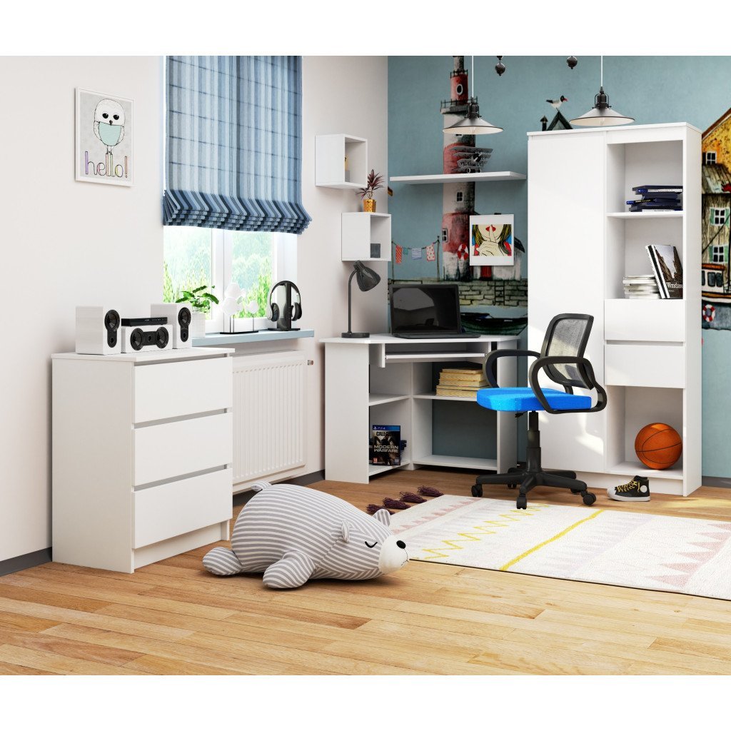 birou de colt ted, cu rafturi si polita glisanta pentru tastatura, 80x80x74 cm, alb 4 Birou de colt TED, cu rafturi si polita glisanta pentru tastatura, 80x80x74 cm, alb - imagine 4