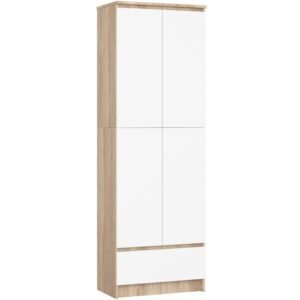 Dulap inchis cu 2 usi si sertar, 4 rafturi, PAL laminat 16 mm, 60x35x180 cm, stejar sonoma si alb