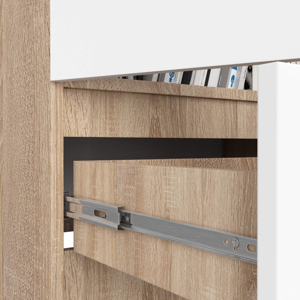 Dulap inchis cu 2 usi si sertar, 4 rafturi, PAL laminat 16 mm, 60x35x180 cm, stejar sonoma si alb 4 Dulap inchis cu 2 usi si sertar, 4 rafturi, PAL laminat 16 mm, 60x35x180 cm, stejar sonoma si alb - imagine 4