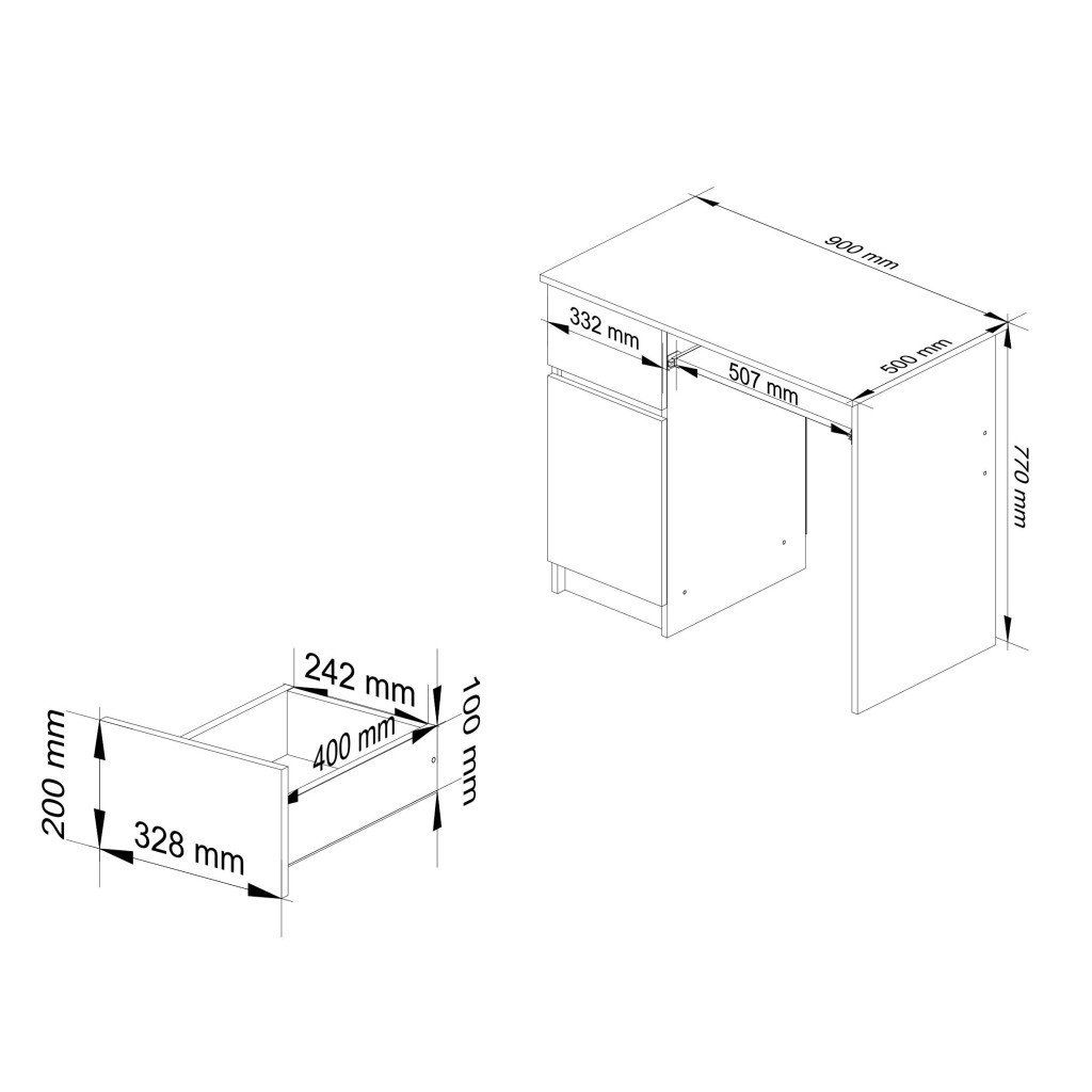 birou computer piksel, cu sertar, dulap si raft pentru tastatura, stanga, 90x50x77 cm, stejar sonoma 2 Birou computer PIKSEL, cu sertar, dulap si raft pentru tastatura, stanga, 90x50x77 cm, stejar sonoma - imagine 2