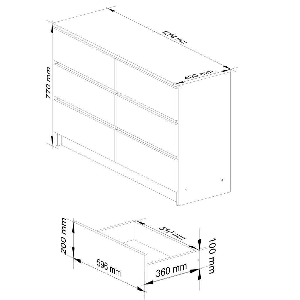 comoda cu 6 sertare, pal laminat, 120x40x77 cm, stejar sonoma si alb mat 2 Comoda cu 6 sertare, PAL laminat, 120x40x77 cm, stejar sonoma si alb mat - imagine 2