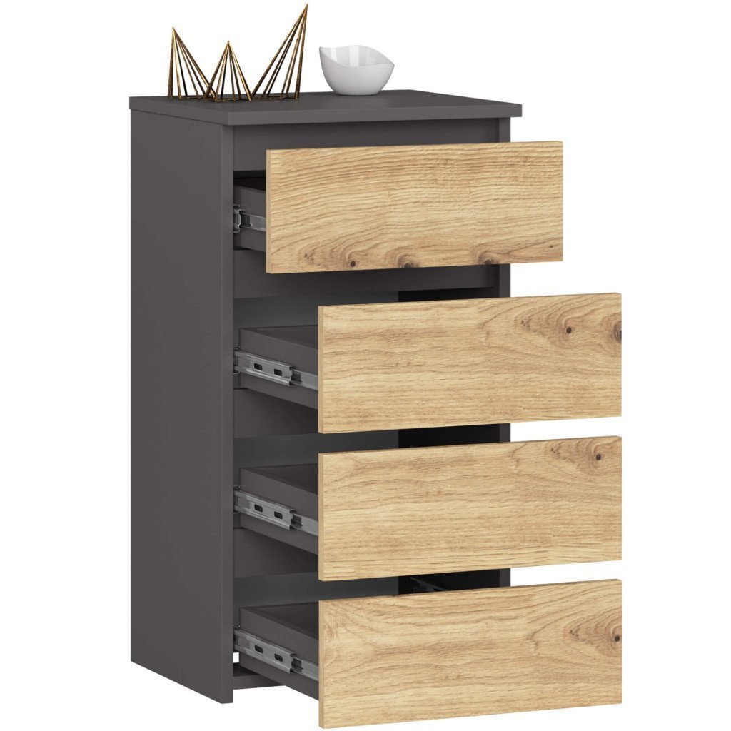 comoda cu 4 sertare, pal laminat 16mm, 40x35x74 cm, gri si stejar artisan 2 Comoda cu 4 sertare, PAL laminat 16mm, 40x35x74 cm, gri si stejar artisan - imagine 2
