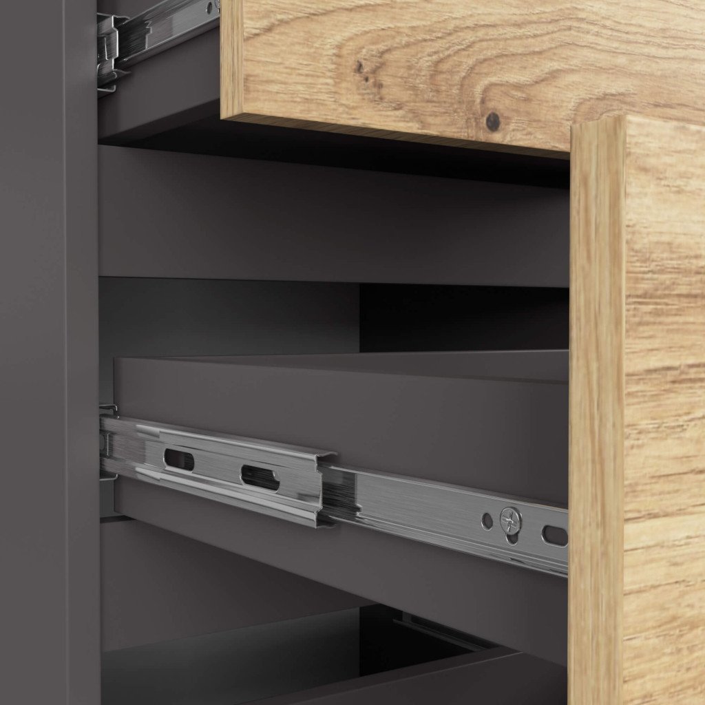 comoda cu 4 sertare, pal laminat 16mm, 40x35x74 cm, gri si stejar artisan 3 Comoda cu 4 sertare, PAL laminat 16mm, 40x35x74 cm, gri si stejar artisan - imagine 3