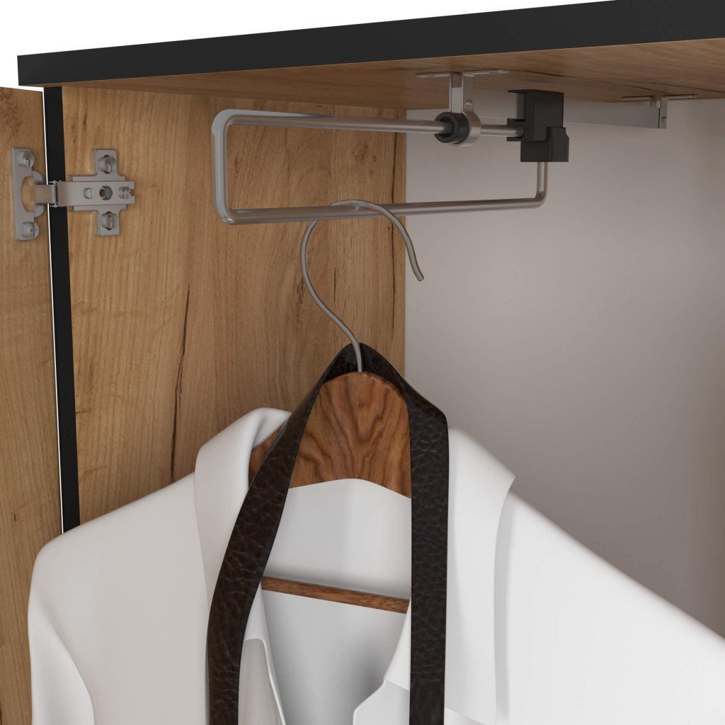 Set hol Entro cu oglinda, cuier si spatii de depozitare, PAL laminat 16 mm, 95x35x183 cm, stejar craft 4 Set hol Entro cu oglinda, cuier si spatii de depozitare, PAL laminat 16 mm, 95x35x183 cm, stejar craft - imagine 4