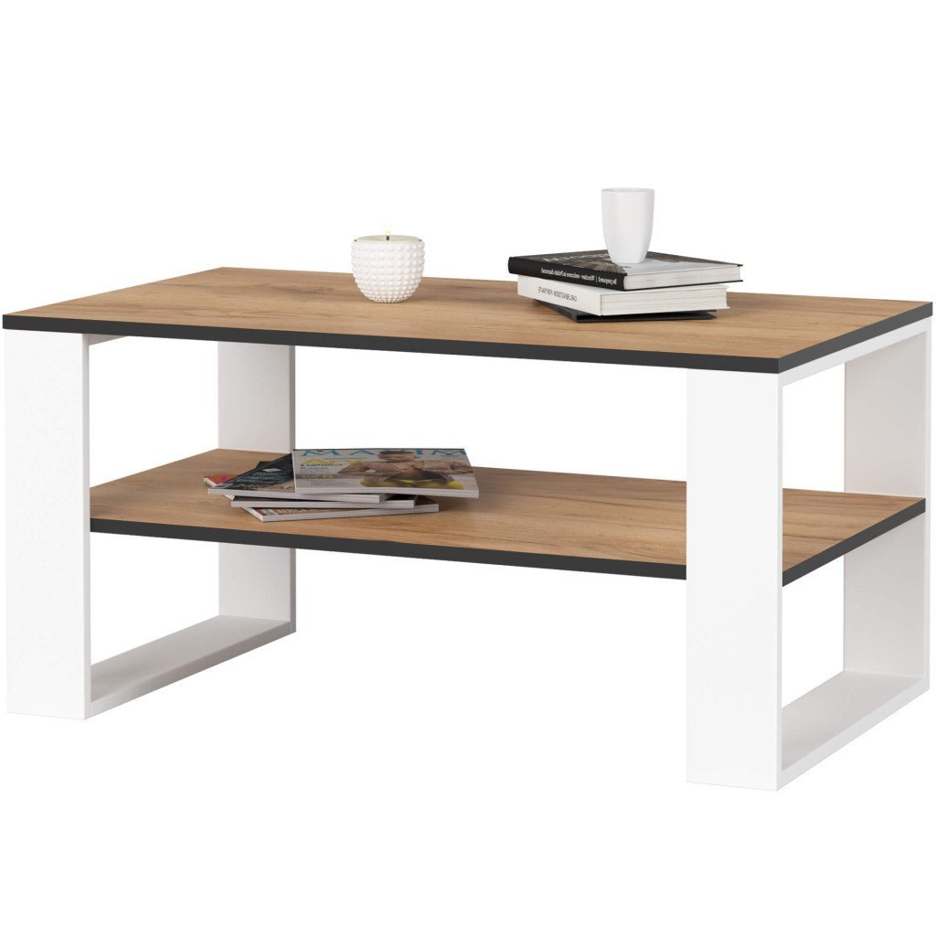 Masuta cafea ALEX cu raft inferior, PAL laminat, 92x53x45 cm, stejar craft si alb 2 Masuta cafea ALEX cu raft inferior, PAL laminat, 92x53x45 cm, stejar craft si alb - imagine 2