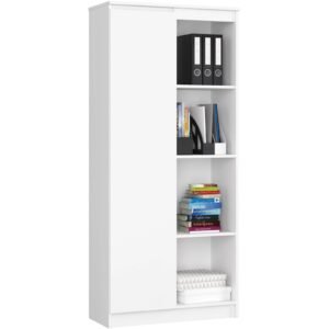 Dulap cu usa si 8 etajere, PAL laminat 16 mm, 80x35x180 cm, alb