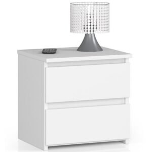 Noptiera cu 2 sertare, din PAL laminat, 40x35x40 cm, alb mat