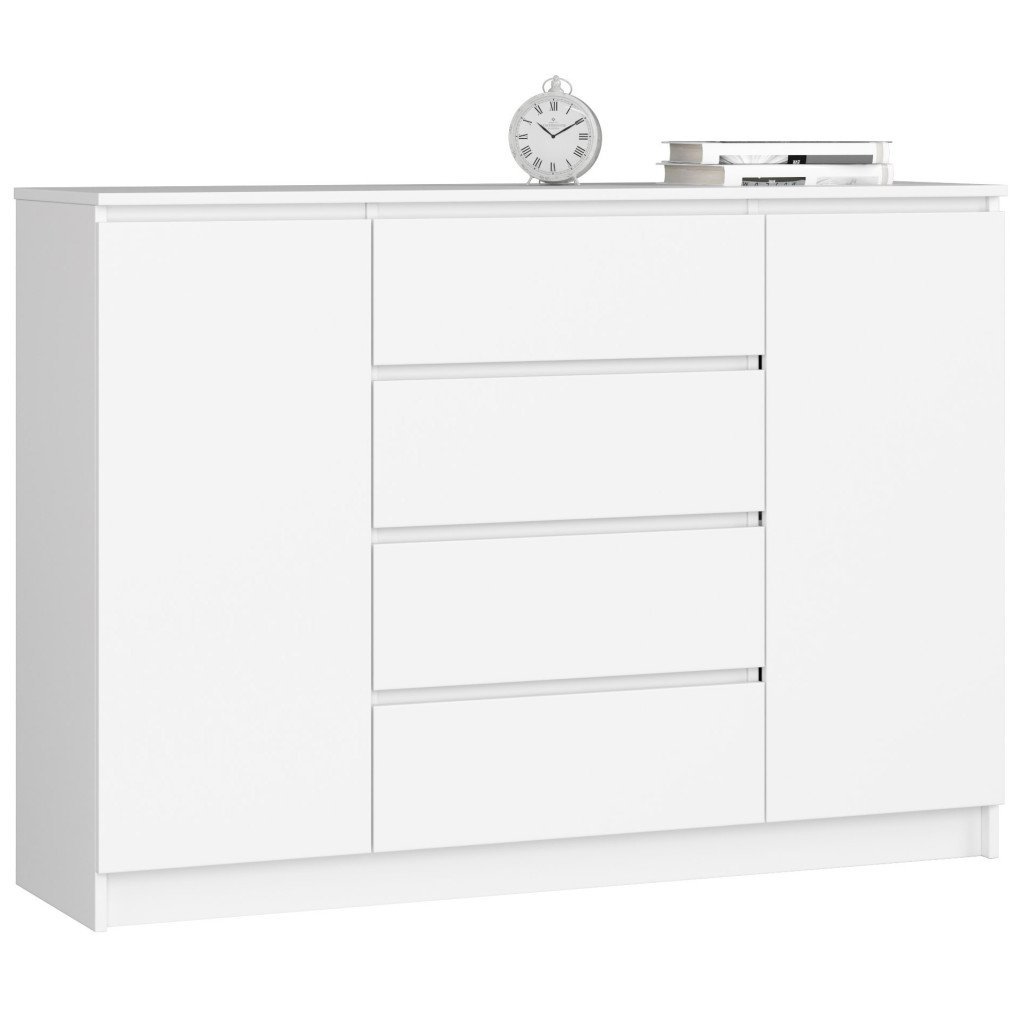 Comoda cu sertare si usi laterale, PAL laminat, 138x40x99 cm, alb mat