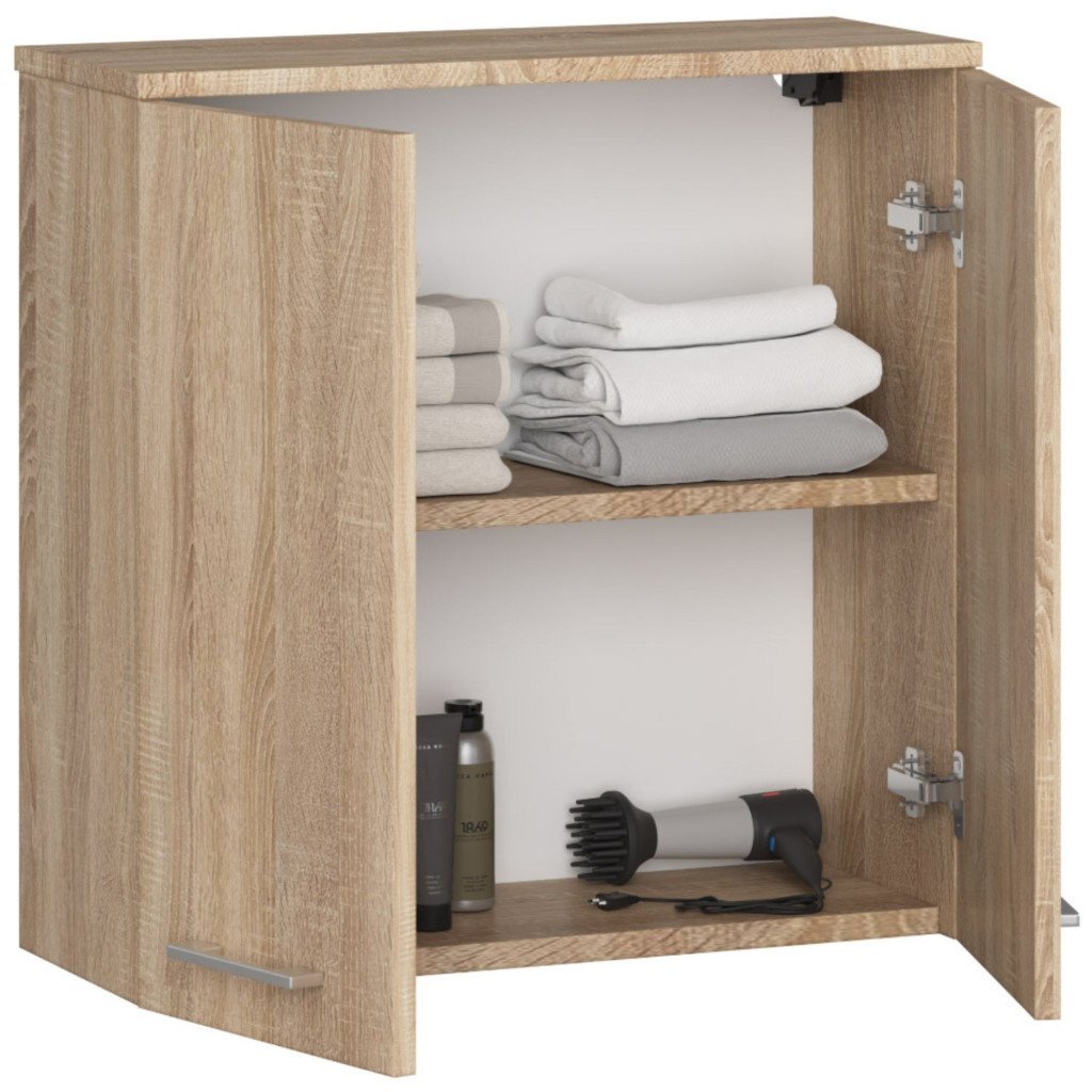 dulap baie suspendat, cu 2 usi si 1 raft interior, pal 16 mm, 60x23x60 cm, stejar sonoma 2 Dulap baie suspendat, cu 2 usi si 1 raft interior, PAL 16 mm, 60x23x60 cm, stejar sonoma - imagine 2