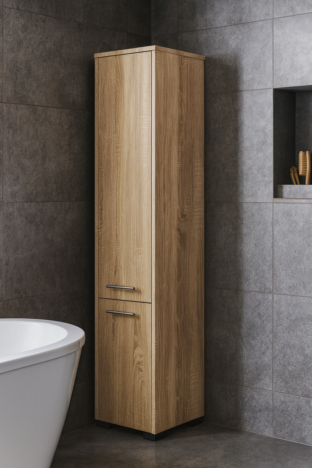 dulap baie tip coloana cu 2 usi si 5 rafturi, pal laminat, 30x30x140 cm, stejar sonoma 3 Dulap baie tip coloana cu 2 usi si 5 rafturi, PAL laminat, 30x30x140 cm, stejar sonoma - imagine 3
