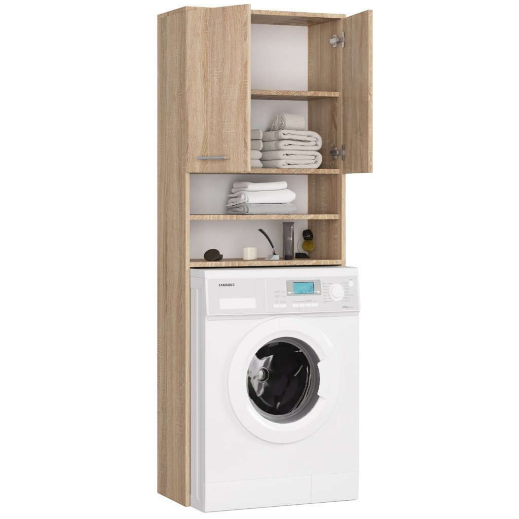 dulap baie inalt pentru spatiu deasupra masinii de spalat, cu usi si polite, 64x30x180 cm, stejar sonoma 2 Dulap baie inalt pentru spatiu deasupra masinii de spalat, cu usi si polite, 64x30x180 cm, stejar sonoma - imagine 2