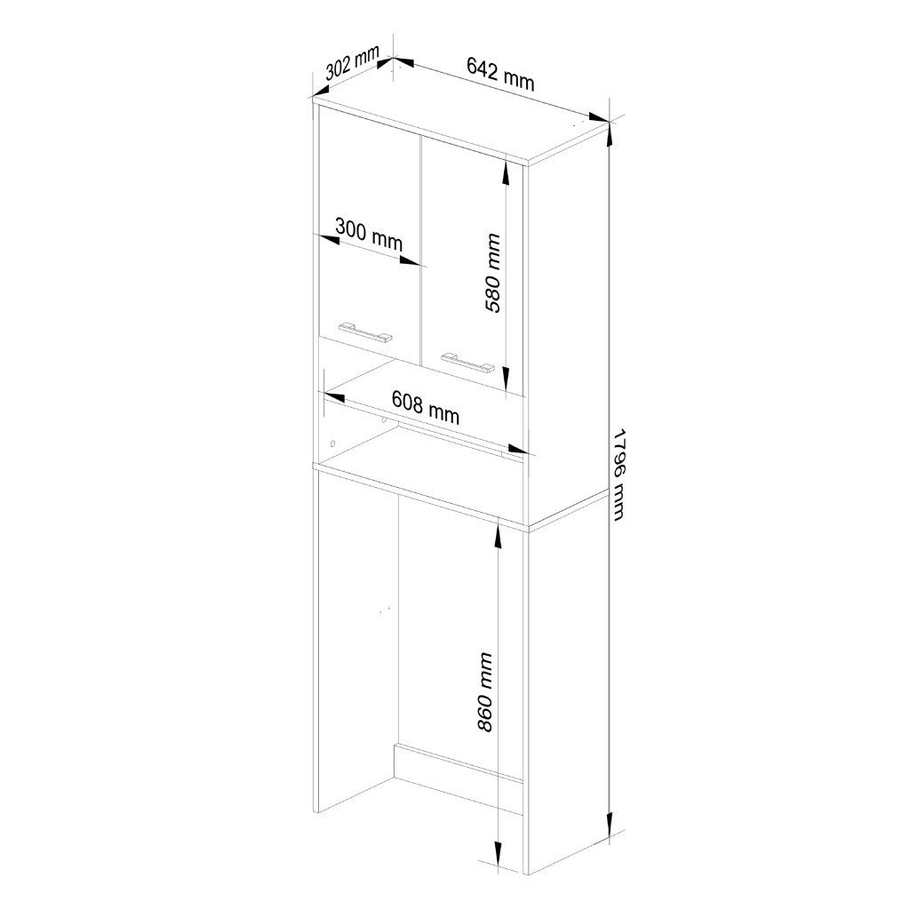 dulap baie inalt pentru spatiu deasupra masinii de spalat, cu usi si polite, 64x30x180 cm, stejar sonoma 3 Dulap baie inalt pentru spatiu deasupra masinii de spalat, cu usi si polite, 64x30x180 cm, stejar sonoma - imagine 3