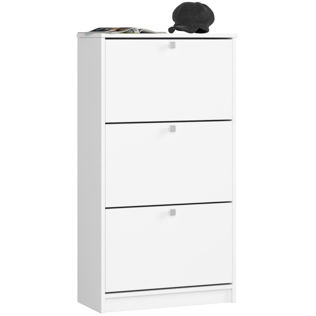 Dulap pantofi cu 3 usi rabatabile, PAL laminat 16 mm, 60x29x113 cm, alb