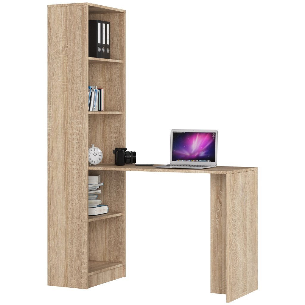 Birou cu rafturi SMART, PAL laminat, 125x50x180 cm, stejar sonoma