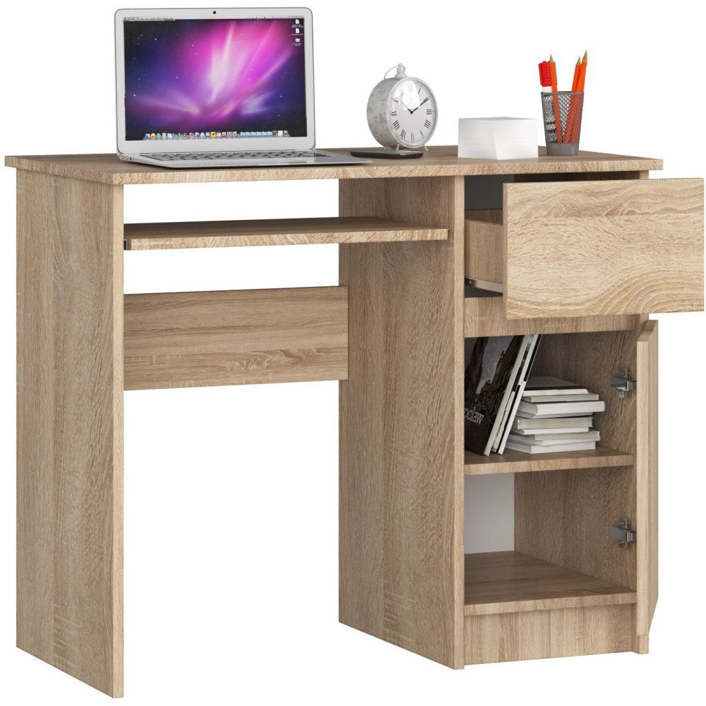 birou computer piksel, cu sertar, dulap si raft pentru tastatura, dreapta, 90x50x77 cm, stejar sonoma 2 Birou computer PIKSEL, cu sertar, dulap si raft pentru tastatura, dreapta, 90x50x77 cm, stejar sonoma - imagine 2