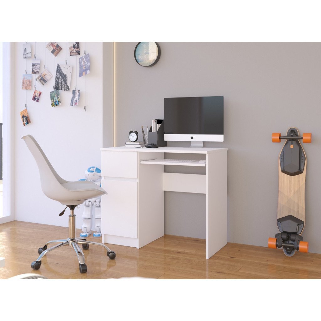 birou computer piksel, cu sertar, dulap si raft pentru tastatura, stanga, 90x50x77 cm, alb 4 Birou computer PIKSEL, cu sertar, dulap si raft pentru tastatura, stanga, 90x50x77 cm, alb - imagine 4
