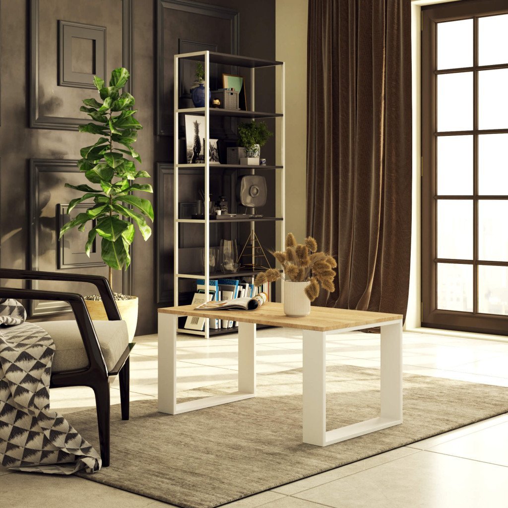 Masuta cafea NOX cu raft inferior, PAL laminat, 92x53x45 cm, stejar sonoma si alb 4 Masuta cafea NOX cu raft inferior, PAL laminat, 92x53x45 cm, stejar sonoma si alb - imagine 4