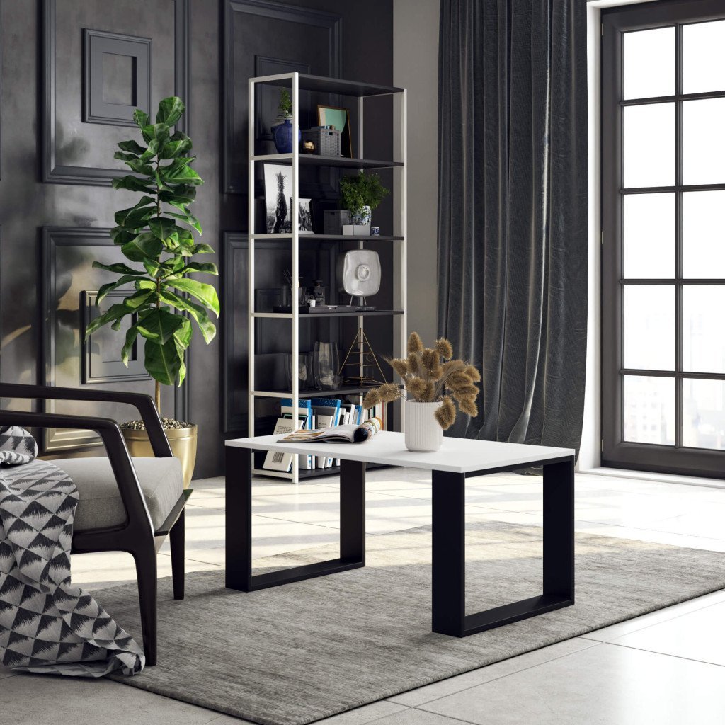 Masuta cafea NOX cu raft inferior, PAL laminat, 92x53x45 cm, alb si negru 4 Masuta cafea NOX cu raft inferior, PAL laminat, 92x53x45 cm, alb si negru - imagine 4