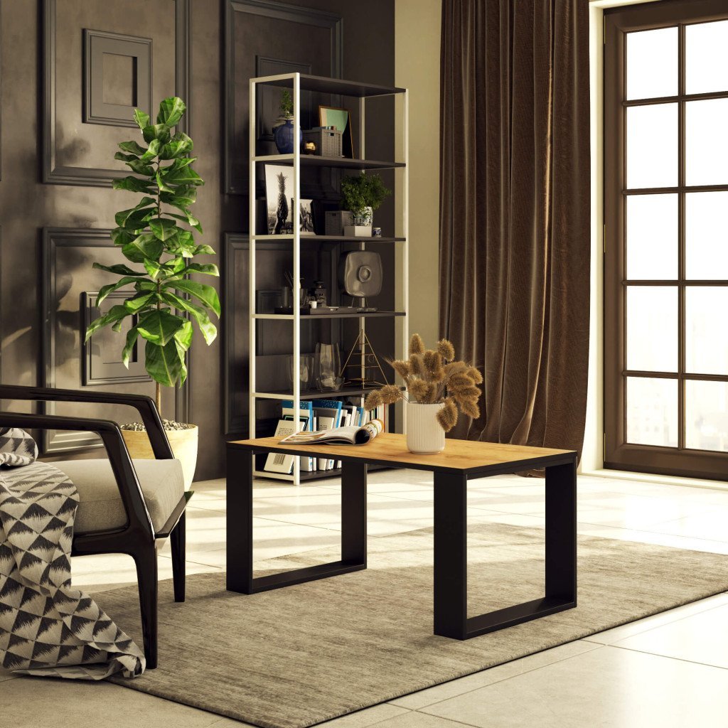 Masuta cafea NOX cu raft inferior, PAL laminat, 92x53x45 cm, stejar craft si negru 4 Masuta cafea NOX cu raft inferior, PAL laminat, 92x53x45 cm, stejar craft si negru - imagine 4