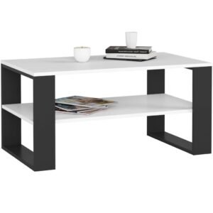 Masuta cafea ALEX cu raft inferior, PAL laminat, 92x53x45 cm, alb si negru