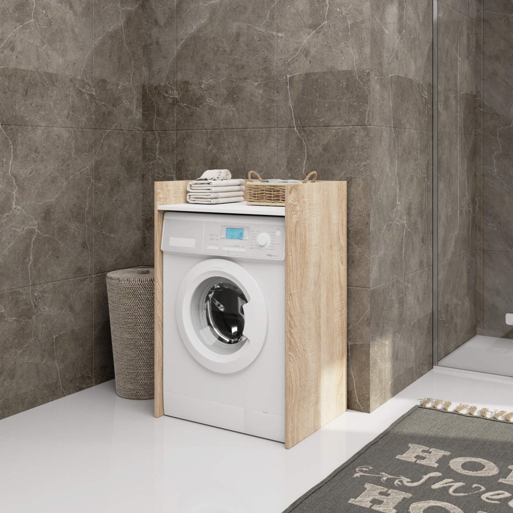 Masca pentru masina de spalat cu polita, PAL laminat, 64x50x98 cm, stejar sonoma si alb 4 Masca pentru masina de spalat cu polita, PAL laminat, 64x50x98 cm, stejar sonoma si alb - imagine 4