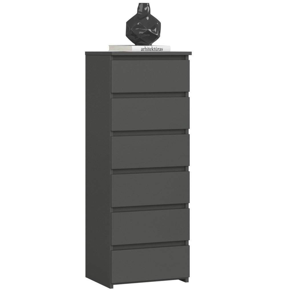 Comoda cu 6 sertare, PAL laminat 16 mm, 40x35x109 cm, gri