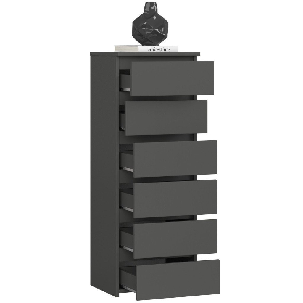 comoda cu 6 sertare, pal laminat 16 mm, 40x35x109 cm, gri 2 Comoda cu 6 sertare, PAL laminat 16 mm, 40x35x109 cm, gri - imagine 2