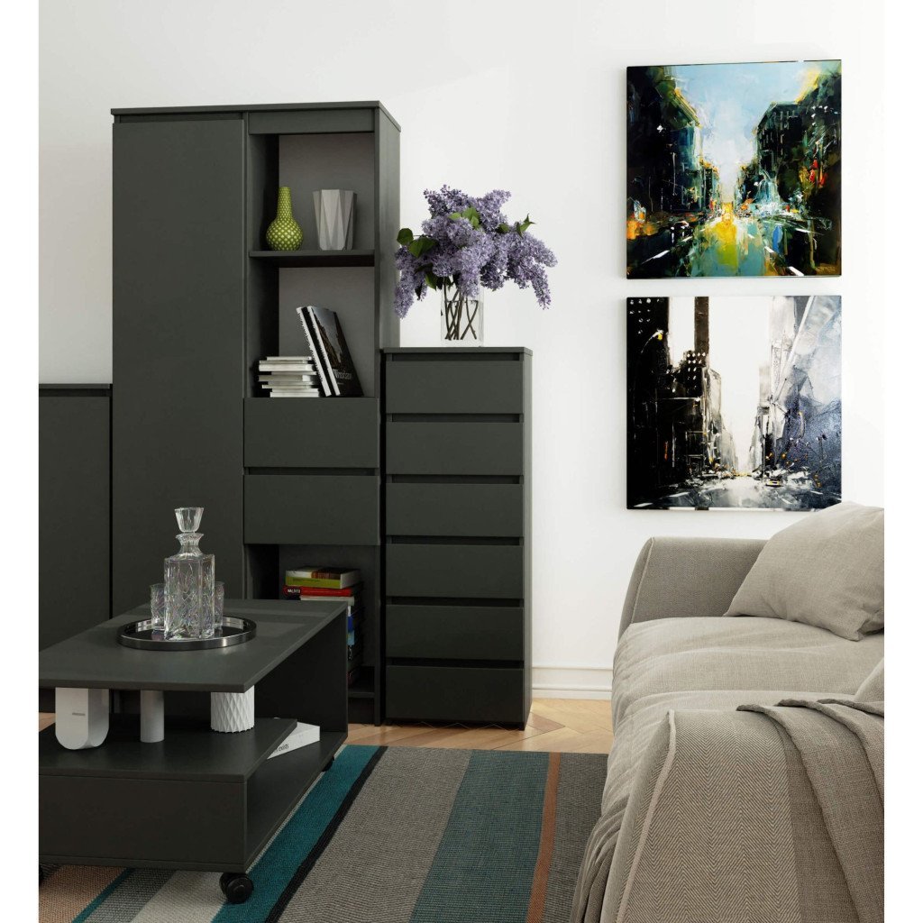 comoda cu 6 sertare, pal laminat 16 mm, 40x35x109 cm, gri 4 Comoda cu 6 sertare, PAL laminat 16 mm, 40x35x109 cm, gri - imagine 4
