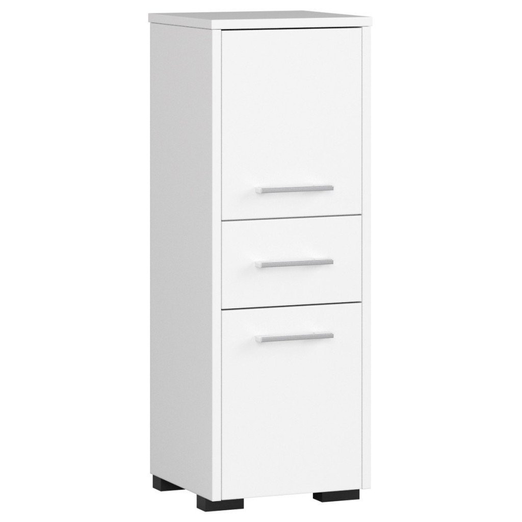 Dulap baie tip coloana cu 2 usi si sertar, PAL laminat, 30x30x85 cm, alb mat