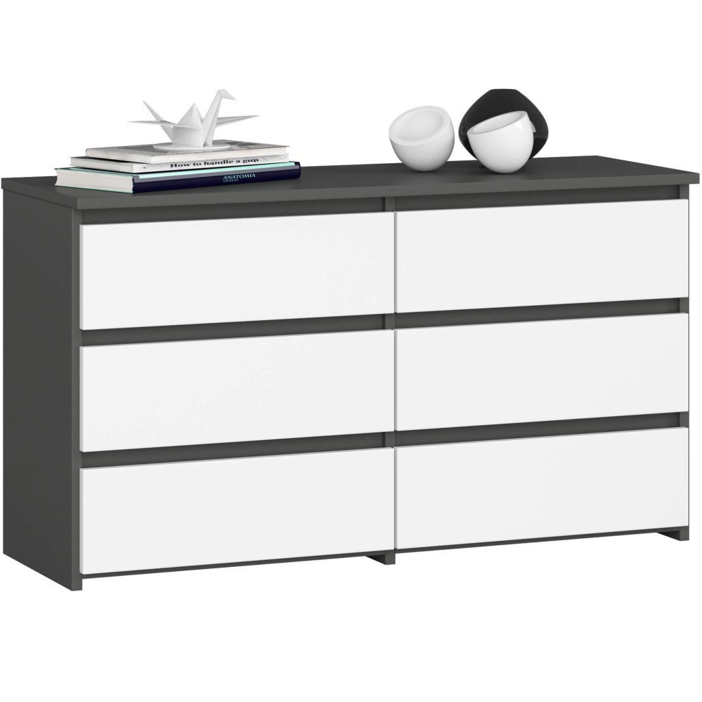 Comoda cu 6 sertare, PAL laminat, 100x35x57 cm, gri si alb