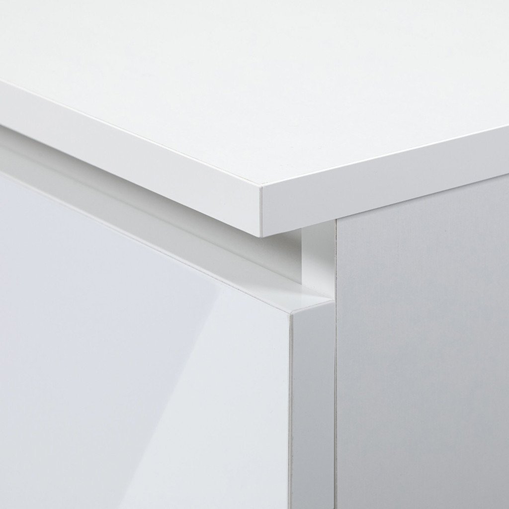 birou colt dreapta in l cu 3 sertare si rafturi, fronturi din mdf lucios, 155x85x77 cm, alb lucios 3 Birou colt dreapta in L cu 3 sertare si rafturi, fronturi din MDF lucios, 155x85x77 cm, alb lucios - imagine 3